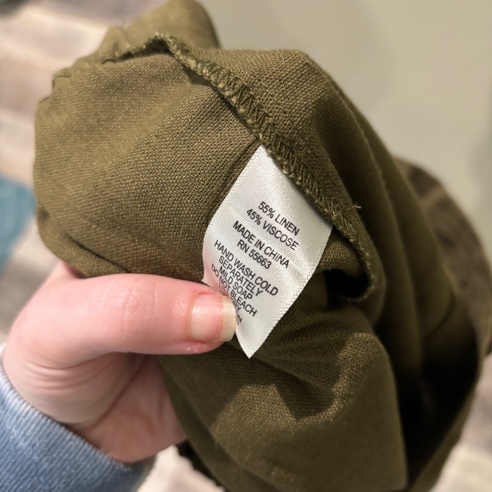 Olive Green Wide Leg Linen Trousers - Picture 5 of 5